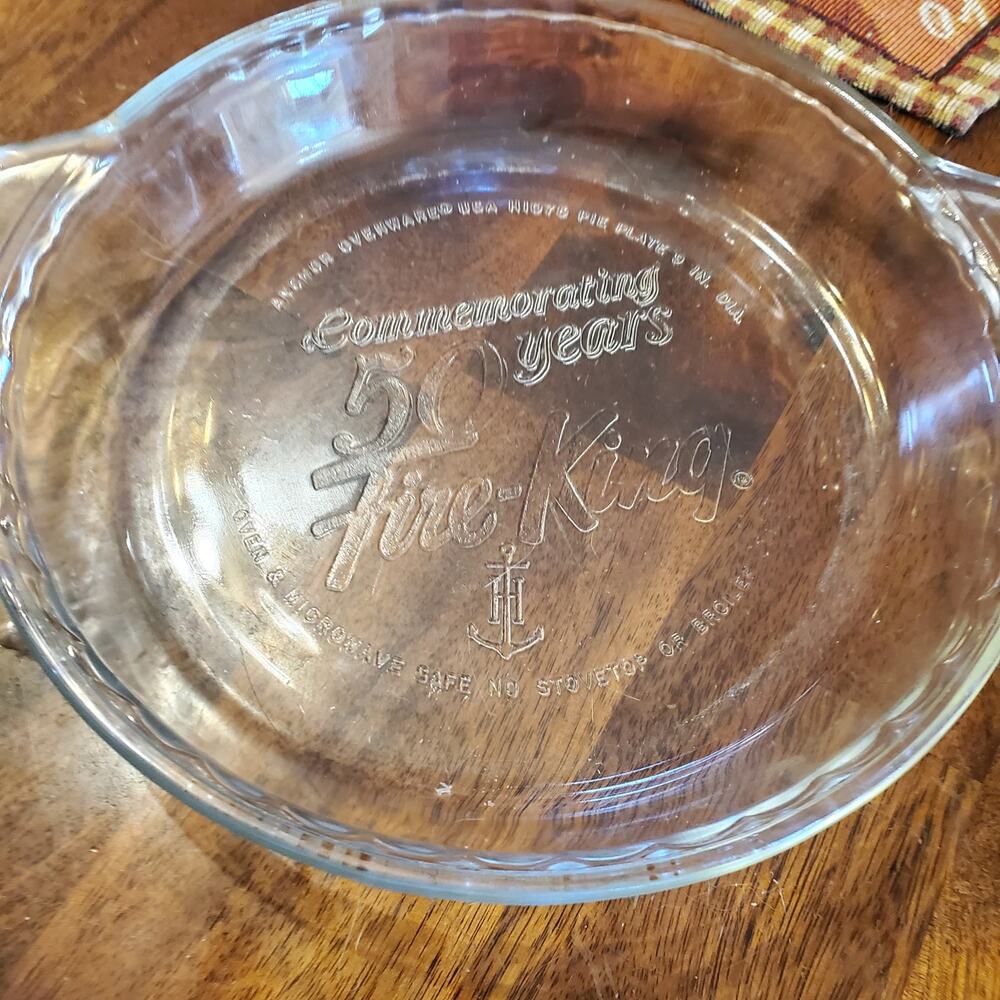Vintage Anchor Hocking Fire-King 50th Anniversary commemorative pie plate